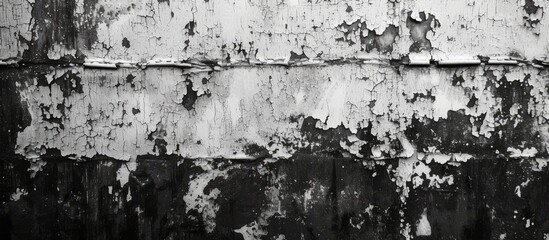 Fototapeta premium A monochrome photograph of a weathered metal wall, showcasing the contrast between the rust and the black and white tones. The rectangle building adds to the artistic landscape of the image.