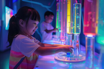 Young students are happily visiting the science museum