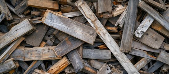 A stack of lumber is resting on the grassy ground, ready to be used as a building material in an upcoming event.