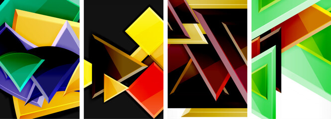 Glossy triangles geometric poster set for wallpaper, business card, cover, poster, banner, brochure, header, website