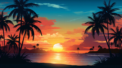 Fototapeta na wymiar Silhouette of palm trees.