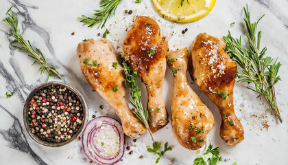 Chicken drum sticks closeup; barbecue concept banner template for cover design with sparkles Generated AI