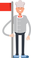 Chef Character Holding Flag Pole
