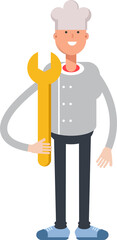 Chef Character Holding Wrench
