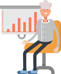 Chef Character Presenting Bar Chart
