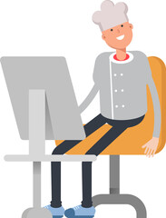 Chef Character Working on Desktop
