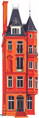 Fototapeta premium Vintage pop art illustration of a house with vibrant colors