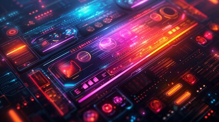 Advanced digital dashboard with vibrant neon light interfaces