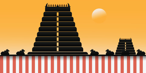 South Indian temple gopuram silhouette. banner, poster, card concept vector design - obrazy, fototapety, plakaty