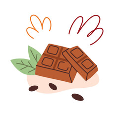 Chopped milk chocolates icon, sweet doodle dessert, vector illustration of chocolate bar broken in small pieces, baking ingredient, good for present on Valentines, Christmas, isolated colored clipart