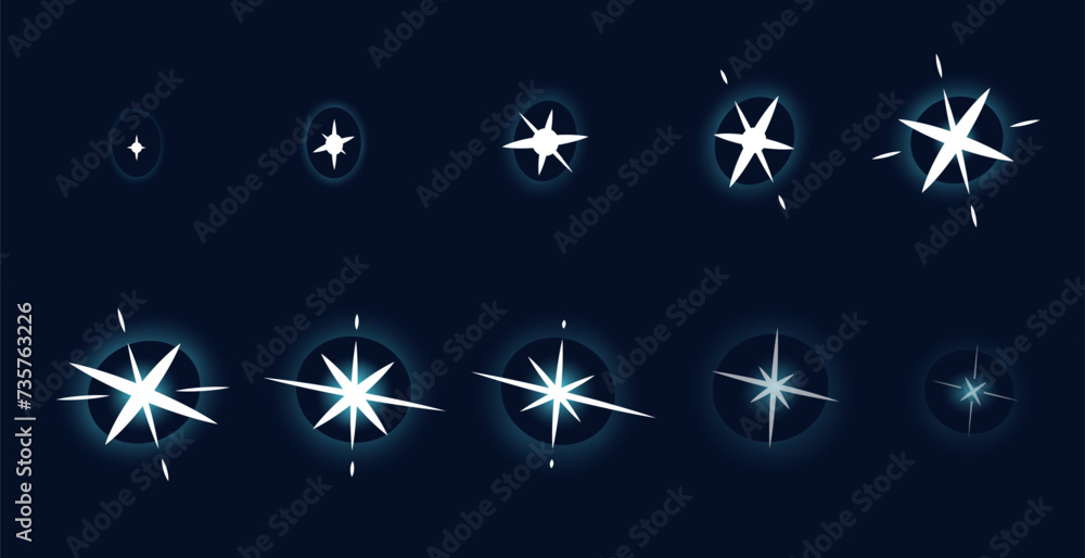 Poster animated shine effect. magic sparkler explosion frames, glow cracker lightning and fire animation as