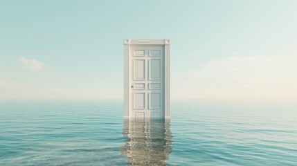 Door in the middle of the blue sea
