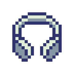 Headphone pixel art style icon element design for logo mobile app, web, sчticker. Isolated retro vintage 80s abstract vector illustration. Video game sprite. 
