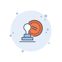 Cartoon rubber stamp vector illustration. Stamp on bubbles background. Postage sign concept.