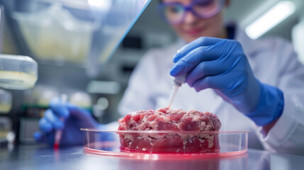 Obraz na płótnie Canvas Scientist working on cultured meat in a laboratory
