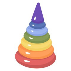 Rainbow pyramid made of wood or plastic. Educational toys for small children. Raising and caring for children. Children Protection Day. Vector illustration isolated on transparent background.
