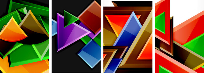 Glossy triangles geometric poster set for wallpaper, business card, cover, poster, banner, brochure, header, website