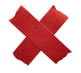Adhesive red paper X shaped tape cut out on transparent background