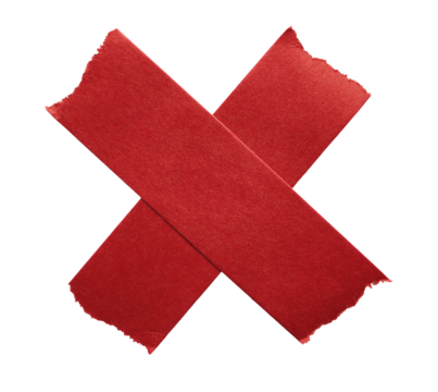 Adhesive red paper X shaped tape cut out on transparent background