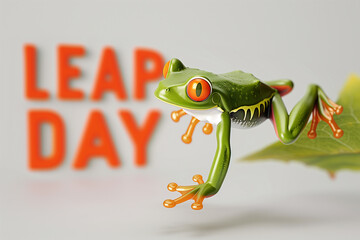 Leap day cartd, frog jumping on text, illustration