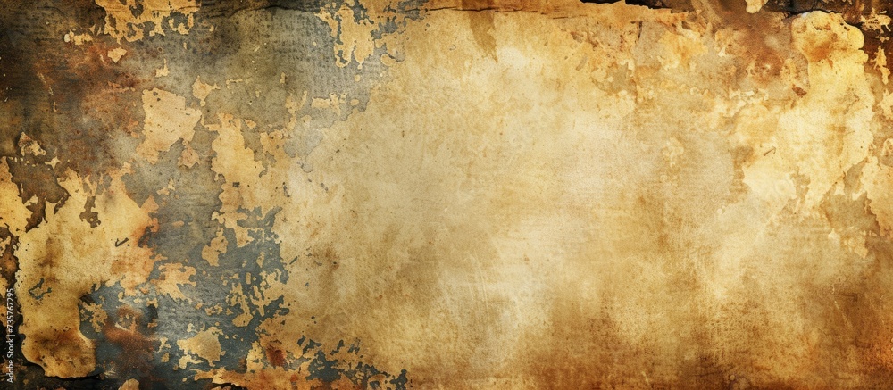 Poster a close up of a brown, rectangular piece of old paper with intricate patterns resembling a natural l