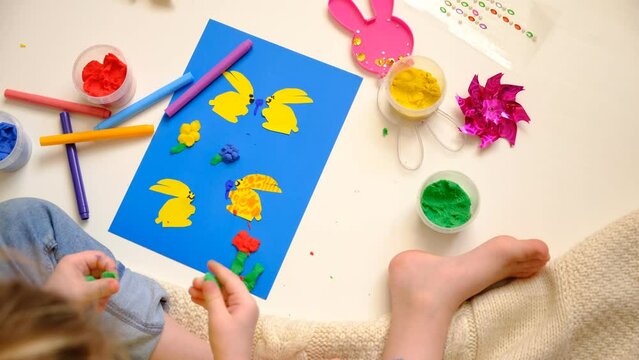 DIY Easter home decor from paper and plasticine, Gift ideas, painting Easter card. Handmade.  Childrens Easter crafts.