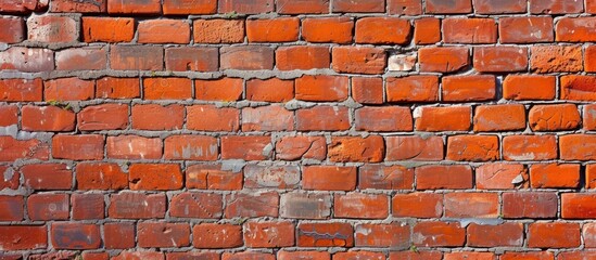 A detailed close-up of a brown-orange brick wall, with rows of rectangular bricks forming a strong facade. The building material used is a composite brickwork.