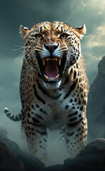 Fantasy Illustration of a wild animal leopard. Digital art style wallpaper background.