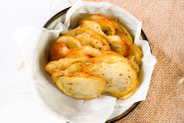 Homemade Potato Chips on black Board
