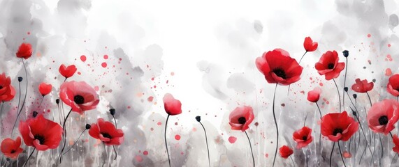 This photo showcases a painting featuring vibrant red flowers against a clean white background.