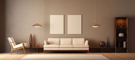 A spacious living room featuring a white couch and two chairs, creating a comfortable seating area.