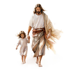 Watercolor print of Jesus, person in a costume