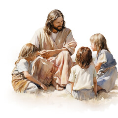 Watercolor print of Jesus, mother and daughter