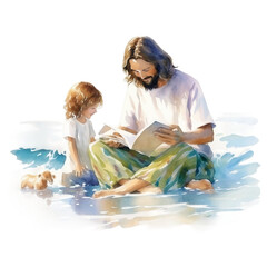 Watercolor print of Jesus, 