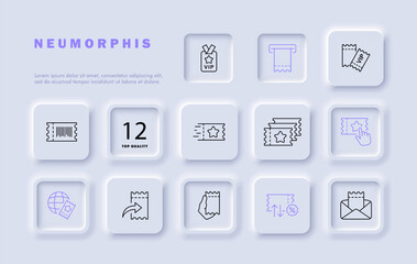 Ticket set line icon. Coupon, victory, VIP status, envelope, discount, sale, fair. Neomorphism style. Vector line icon for business and advertising
