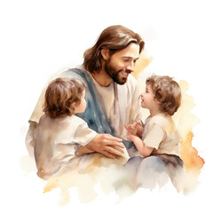 Watercolor print of Jesus, mother and daughter