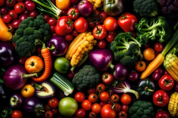 fruits and vegetables on solid background