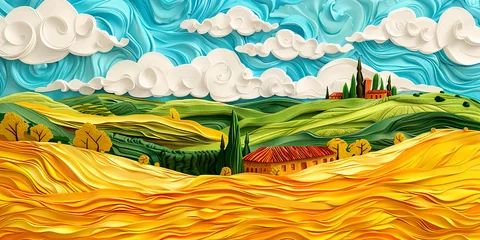Fotobehang Colorful handmade rural landscape made by layers with different materials © Outlander1746