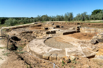 Remains of the amphitheater of the Roman city of Cáparra. Cáceres, Extremadura, Spain.