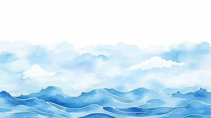 Hand painted watercolor background of sea waves with free copy space for text and design elements - obrazy, fototapety, plakaty