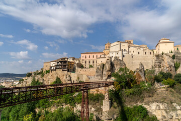 San Pablo Bridge and the hanging houses of the city of Cuenca. Castile la Mancha, Spain.