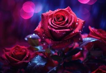 A stunning close-up photograph of a red rose covered in glistening water droplets.
