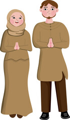 eid mubarak greeting happy moslem family vector illustration