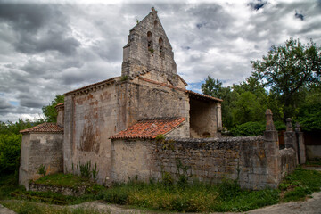 Obraz premium Romanesque church of San Miguel de Cornezuelo (12th century). Manzanedo Valley, Burgos, Spain.