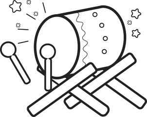 Drum instrument muslim Ramadhan idul fitri icon isolated logo. Wakaido and taiko percussion. Premium cartoon style