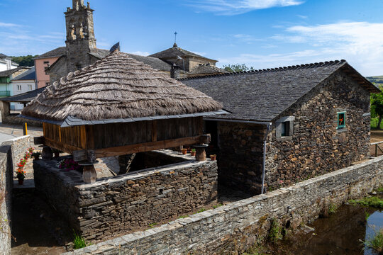 St. Martin's Thatched Granary (h&oacute;rreo). San Mart&iacute;n de Oscos, Asturias, Spain.