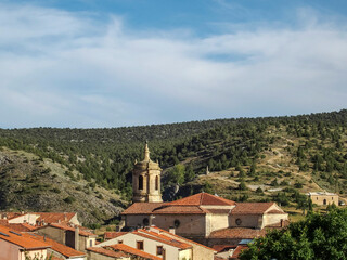 Fototapeta na wymiar Aerial view of the Benedictine abbey of Santo Domingo de Silos. Burgos, Castile and Leon, Spain.