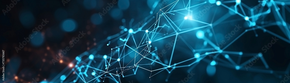 Wall mural futuristic blockchain network visualization, interconnected digital nodes representing cryptocurrenc