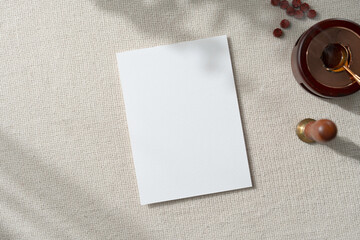 Top view mockup blank card, for greeting, wedding invitation template with clipping path