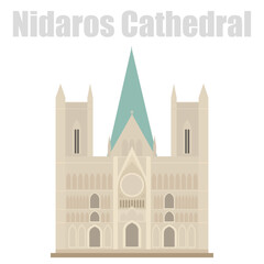 Flat vector illustration, Nidaros Cathedral. Norway country symbol.